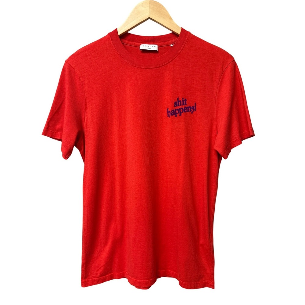 Sandro T-Shirt Men's Small Shi* Happens Graphic Cotton Designer Paris Tee EUC